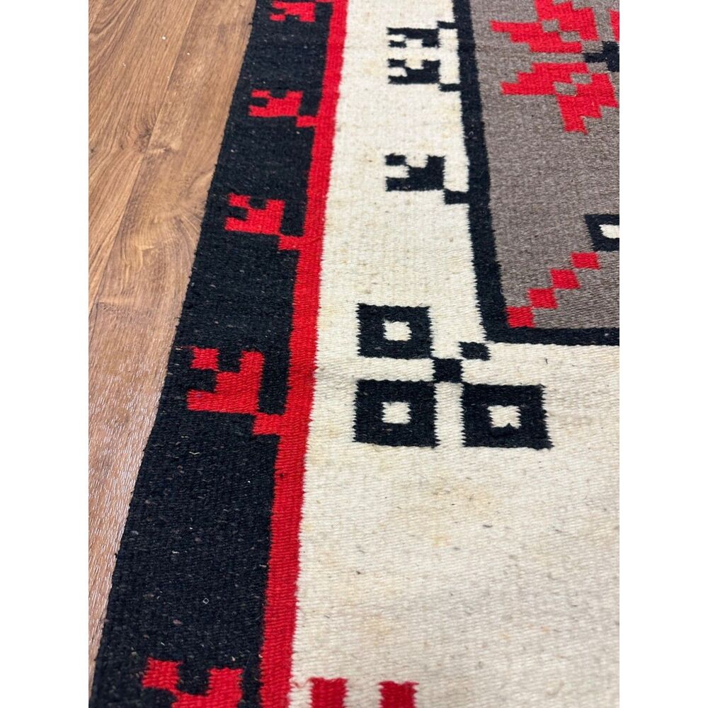 Vtg Southwestern Country Wool Area Rug Rare 62x30" Hand-loomed Rustic Aztec - Picture 7 of 9